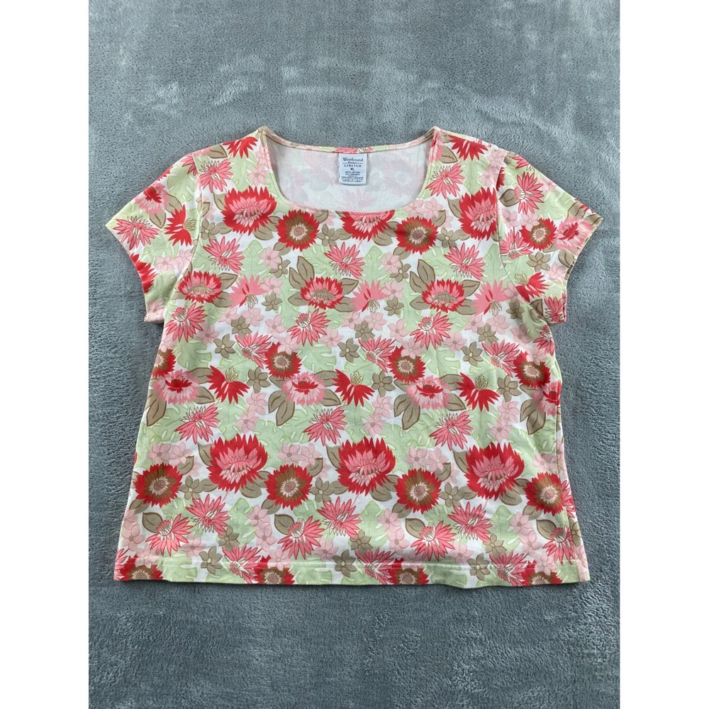 Westbound Petites‎ Floral Short Sleeve Scoop Neck Stretch Cotton Knit Top PL